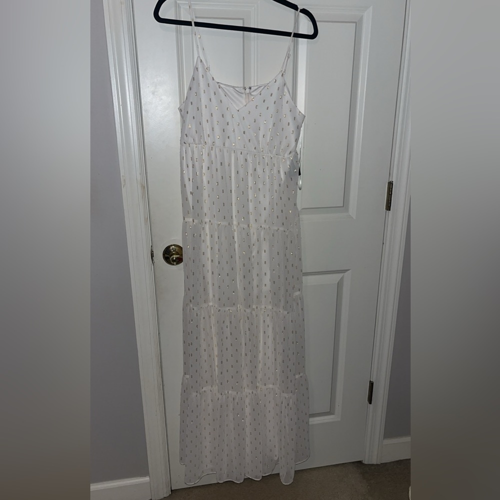 BNWT Express white and gold shimmer maxi dress